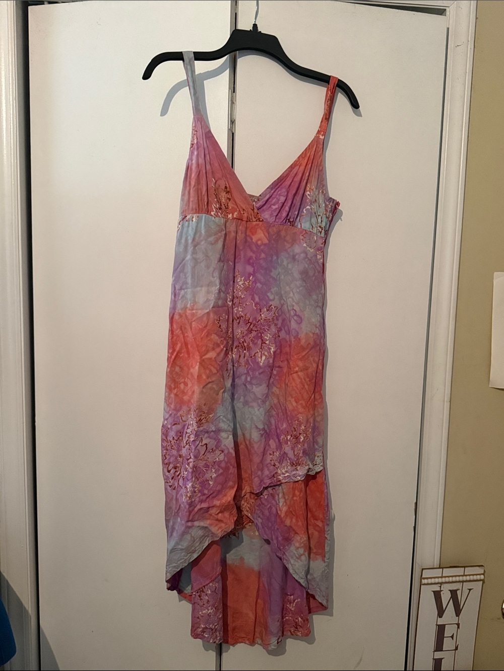 Tie-Dye High-Low Slip Dress - Pink & Orange